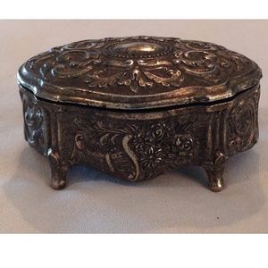 Silver Toned Footed Embossed Trinket Box